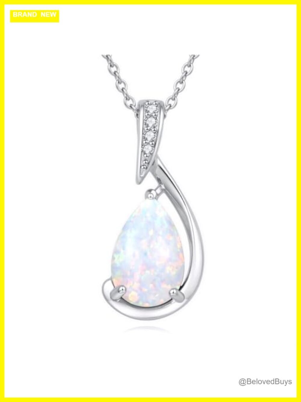 925 Sterling Silver Lab Opal Necklace 18K White Gold Plated Teardrop Pendant